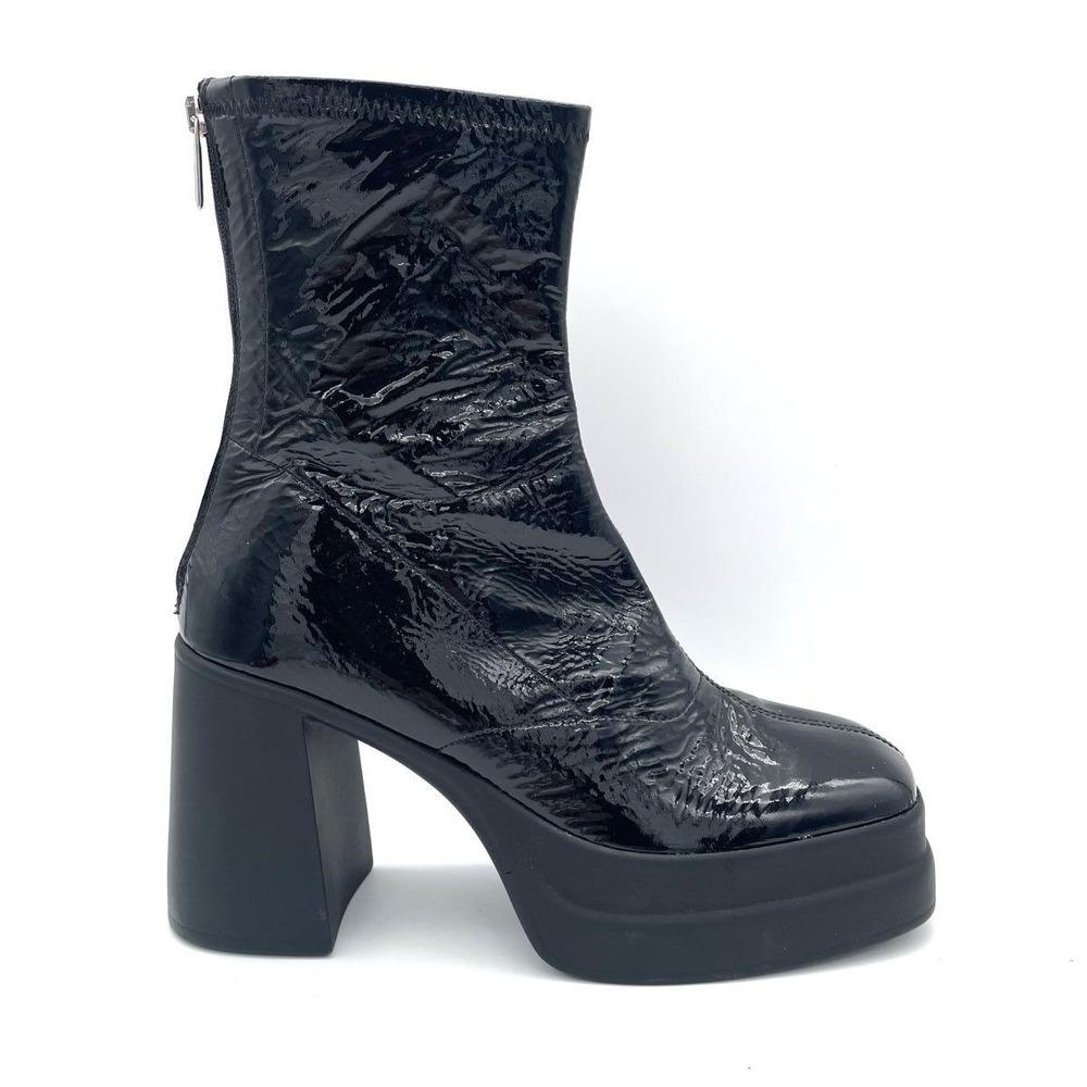 Free People Black Patent Leather Platform Ankle Boots Women's 40 Chunky Heel